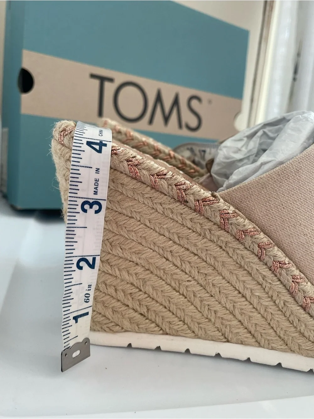 TOMS Blush Pink Canvas Espadrille Wedge Slides Monica Mule NEW in BOX